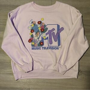 MTV Pink Sweatshirt with Embroidered Floral Design